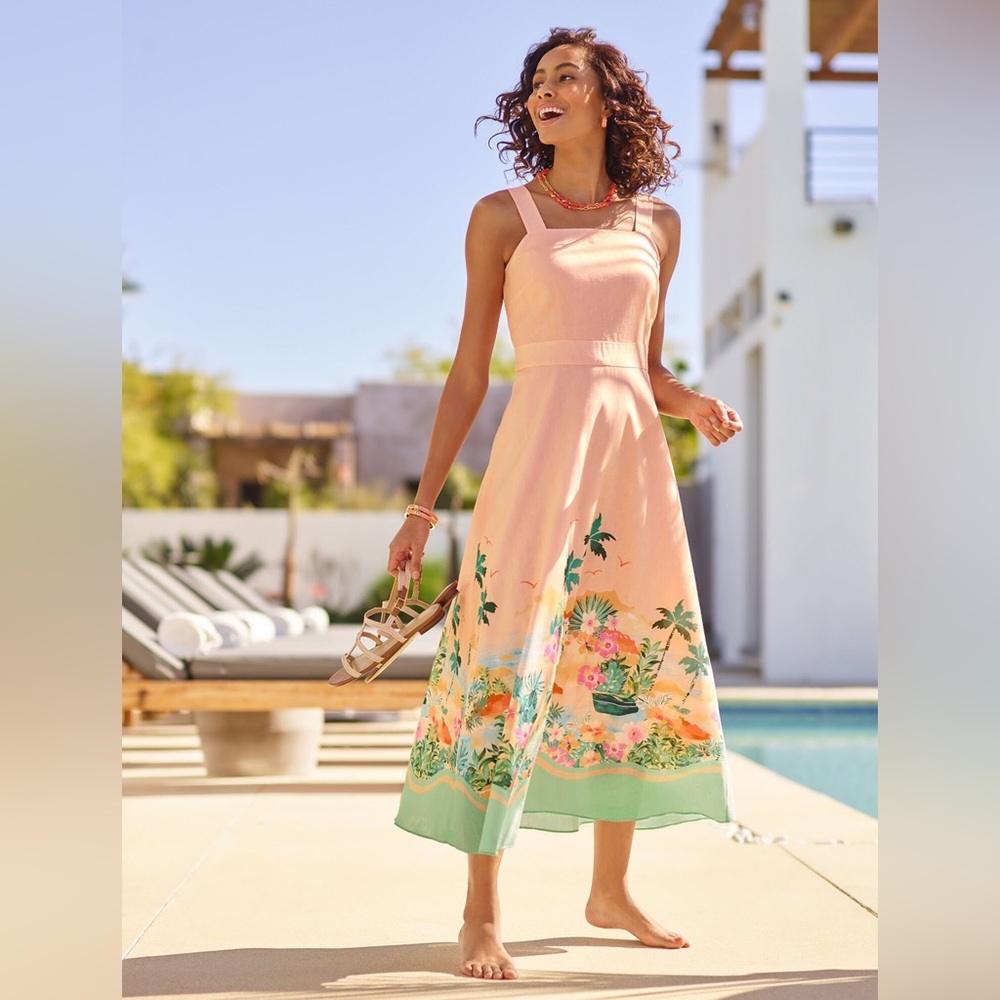 NWT Talbot Sunset Horizon Linen/Cotton Blend Maxi Dress Size 4